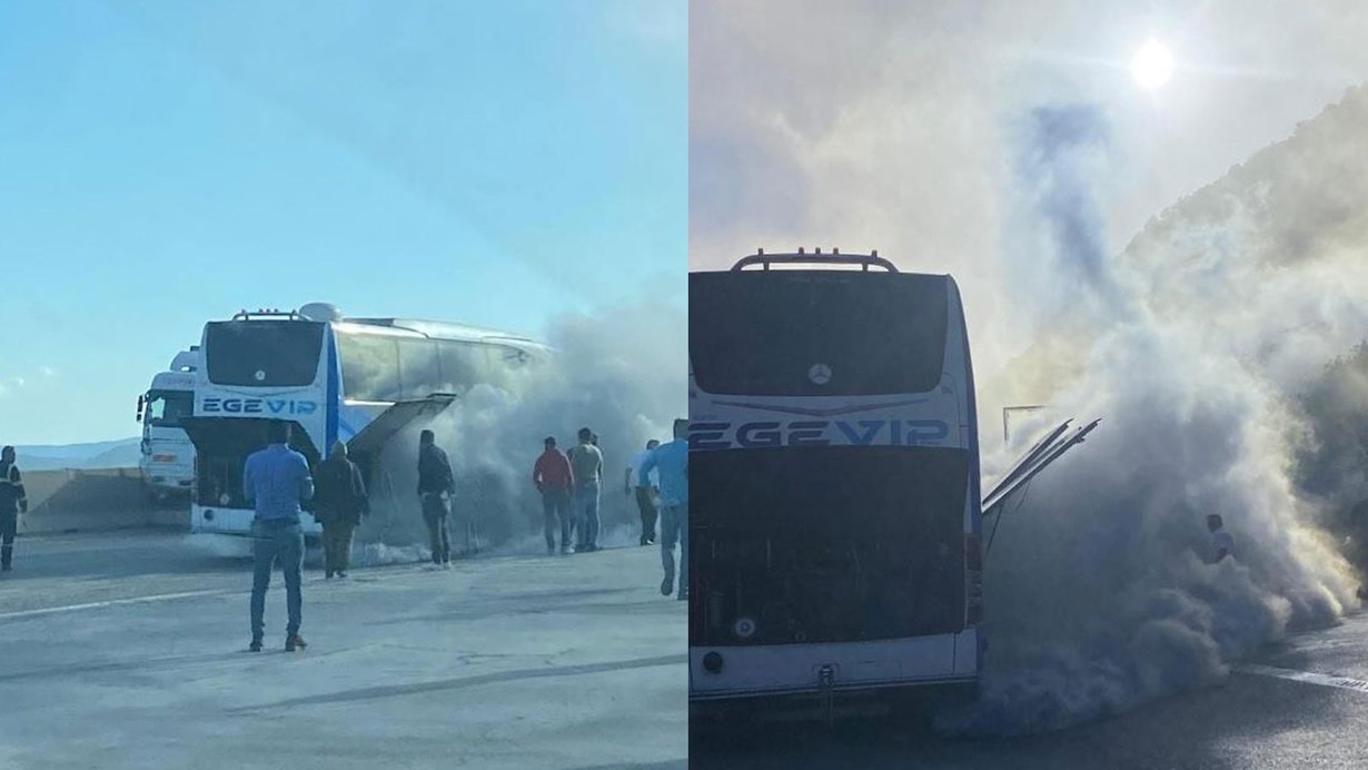 Hatay'da yangın paniği! Yolcu otobüsü dumanlar içinde kaldı