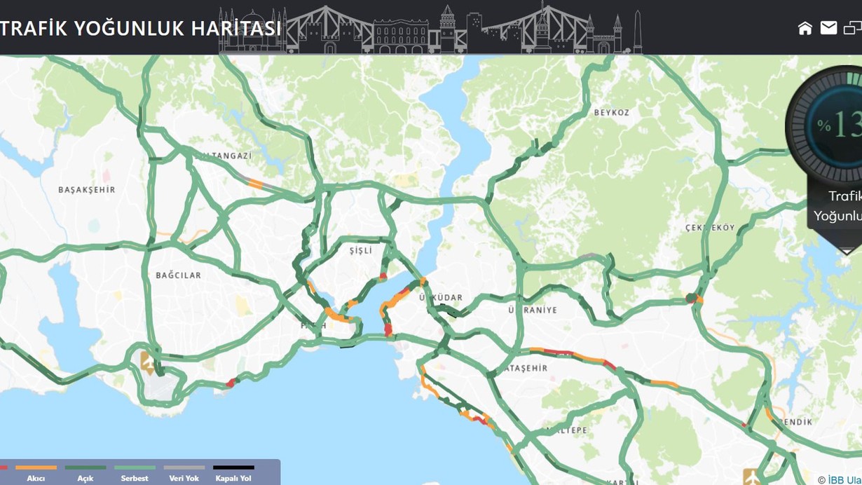 İstanbul'da trafik yoğunluğu yüzde 15