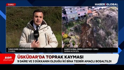 Üsküdar'da toprak kayması Haber Global drone kamerasına yansıdı
