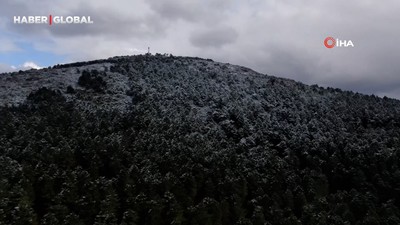 Karla kaplanan Aydos Ormanı zirvesi havadan görüntülendi