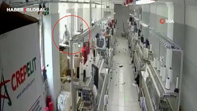 Beylikdüzü’nde depremde panikleyen işçinin camdan atladığı anlar ortaya çıktı