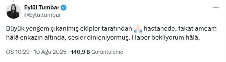 Eylül Tumbar Balıkesir depreminde amcasını kaybetti