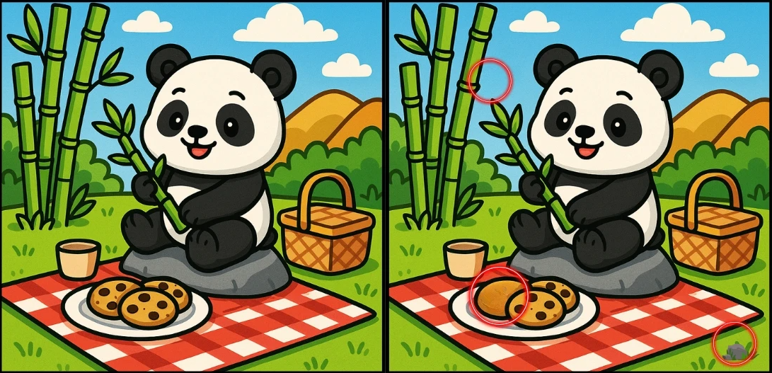 Kendi başına piknik yapan iki panda arasındaki 3 farkı sadece yüksek IQ'su olanlar 14 saniyede buluyor - Resim : 5
