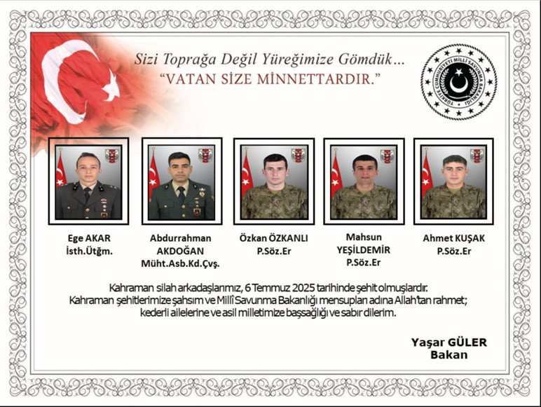 ŞEHİT DÜŞEN ASKERLERİN İSİMLERİ BELLİ OLDU