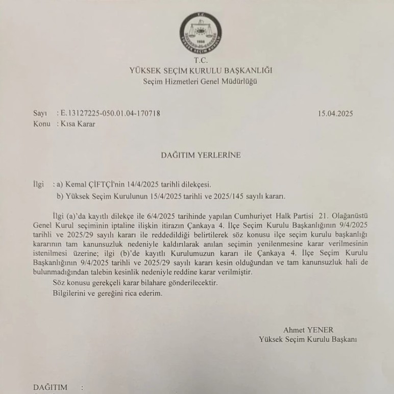 6 Nisan'daki CHP kurultayının iptali istenmişti: YSK kararını açıkladı - Resim : 1