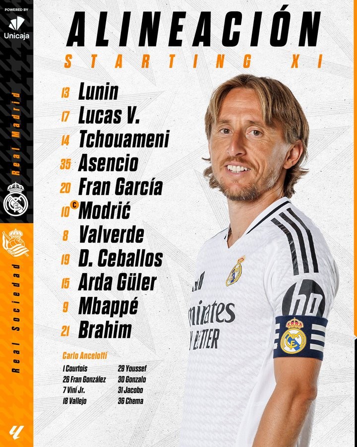 Real Madrid Real Sociedad maçı, Arda Güler ilk 11'de başlıyor - Resim : 1